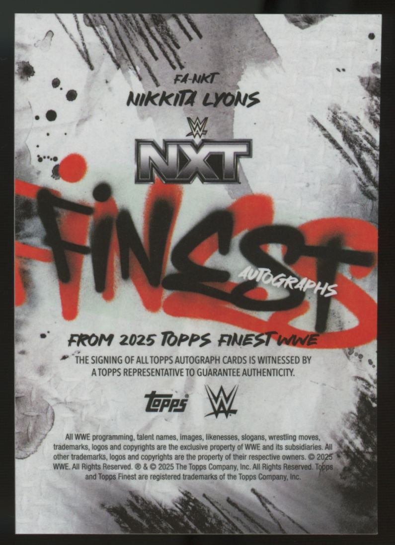 2025 Topps Finest WWE Nikkita Lyons Finest Autograph Orange Refractor /25 FA-NKT