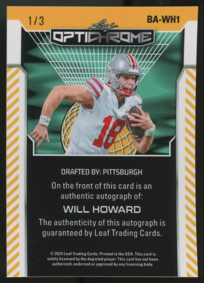 2025 Leaf Optichrome Will Howard Blue Ice Auto /3 #BA-WH1