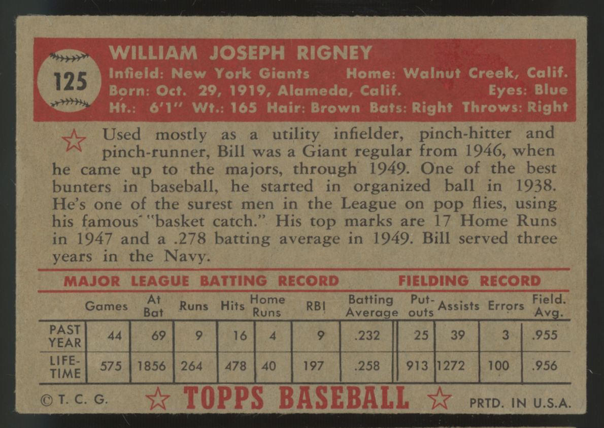 1952 Topps Bill Rigney #125 VG