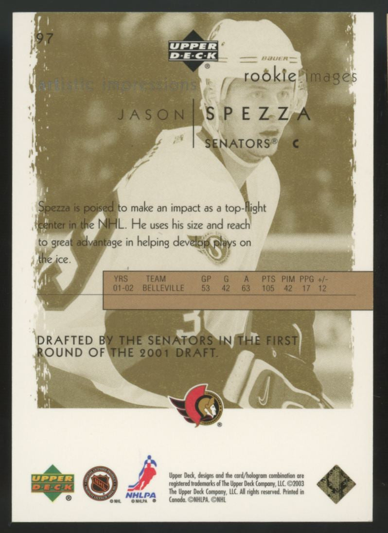 2002-03 Upper Deck Artistic Impressions Jason Spezza RC Rookie Images /75 #97