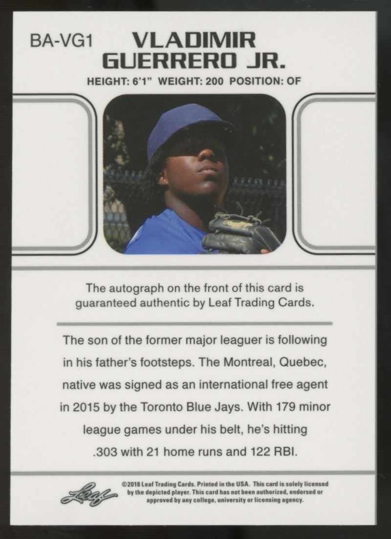 2018 Leaf Ultimate Draft Auto Vladimir Guerrero Jr. Auto #BA-VG1