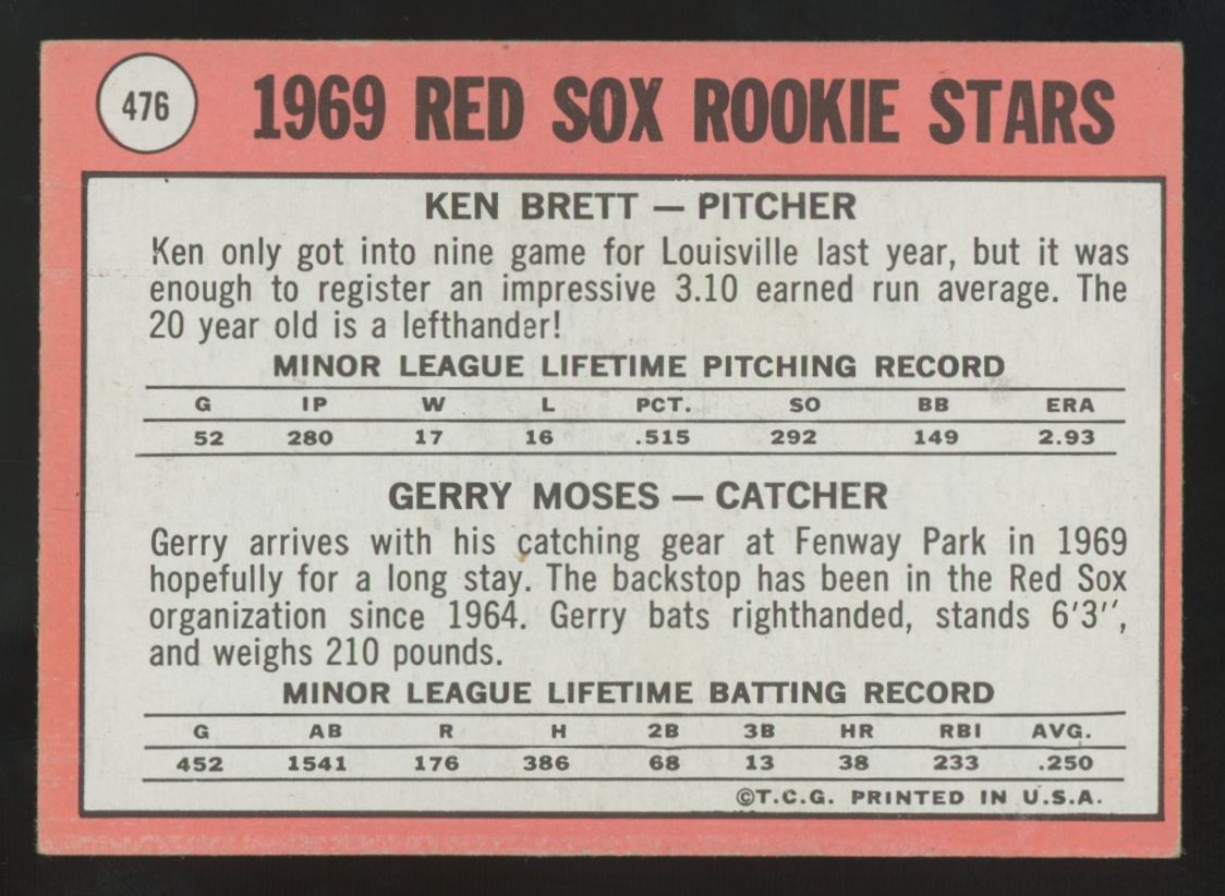 1969 Topps Ken Brett / Gerry Moses RC Rookie Stars White Letters #476 VG/EX