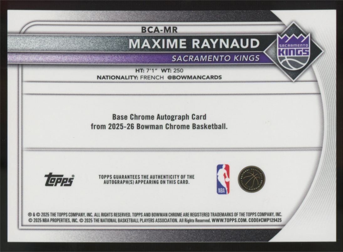 2025-26 Bowman Chrome Mega Maxine Raynaud RC Green Refractor Auto /99 #BCA-MR