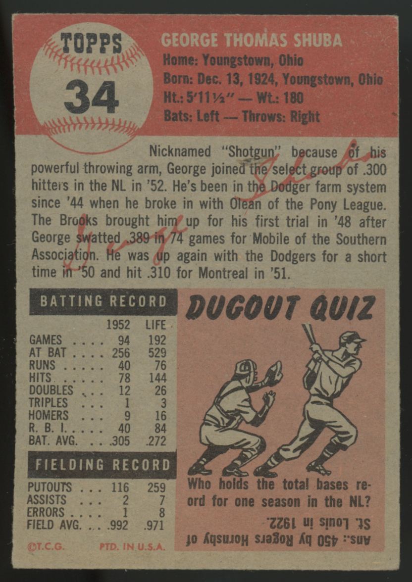 1953 Topps George Shuba #34 EX
