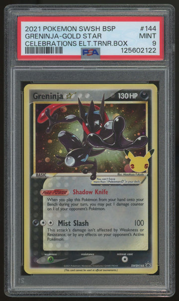 2021 Pokemon Greninja Gold Star Celebrations ETB Promo #SWSH144 PSA 9 (G)