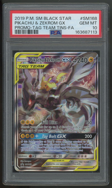 2019 Pokemon Pikachu & Zekrom GX Tag Team Tin Promo #SM168 PSA 10