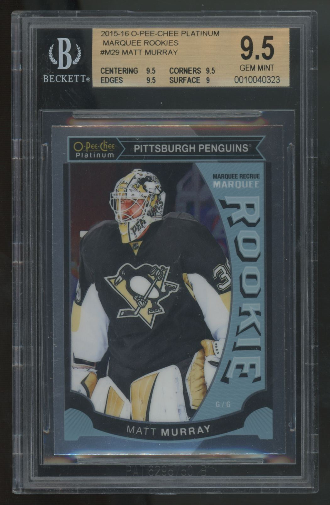 2015-16 O-Pee-Chee Platinum Matt Murray RC Marquee #M29 BGS 9.5