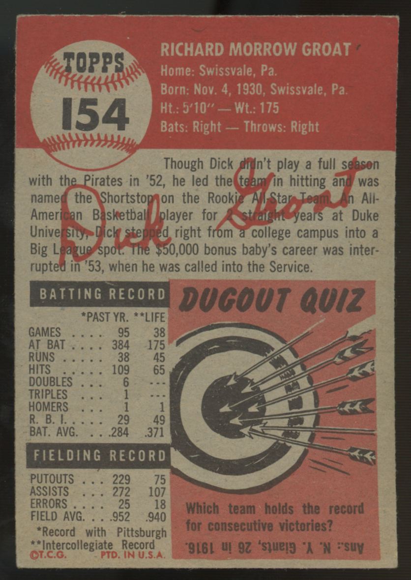 1953 Topps Dick Groat #154 VG "A"