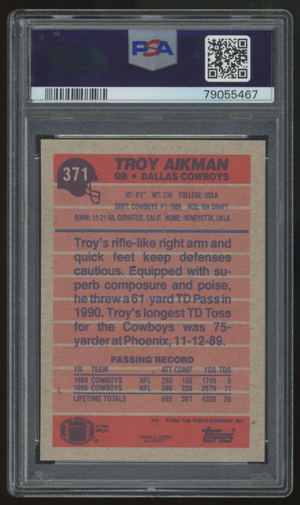 1991 Topps Troy Aikman #371 PSA 10