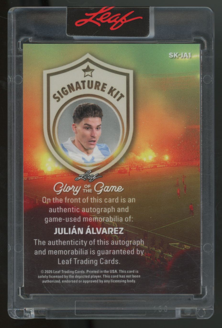 2026 Leaf Glory Of The Game Julian Alvarez Signature Kit Patch Auto /7 #SK-JA1