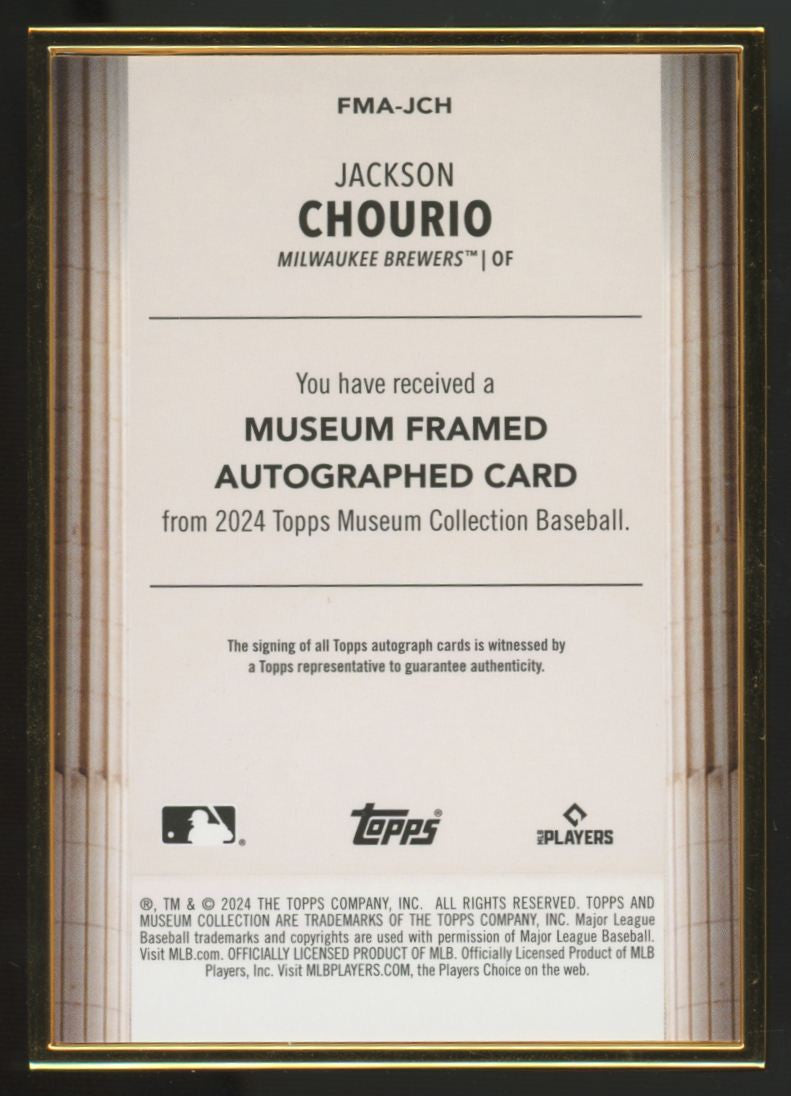 2024 Topps Museum Collection Jackson Chourio RC Gold Framed Auto /10 #FMA-JCH