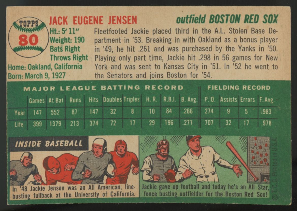 1954 Topps Jackie Jensen #80 EX/MT