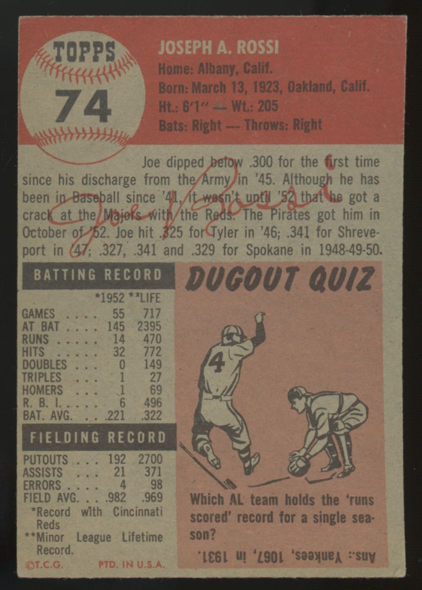 1953 Topps Joe Rossi #74 VG-EX