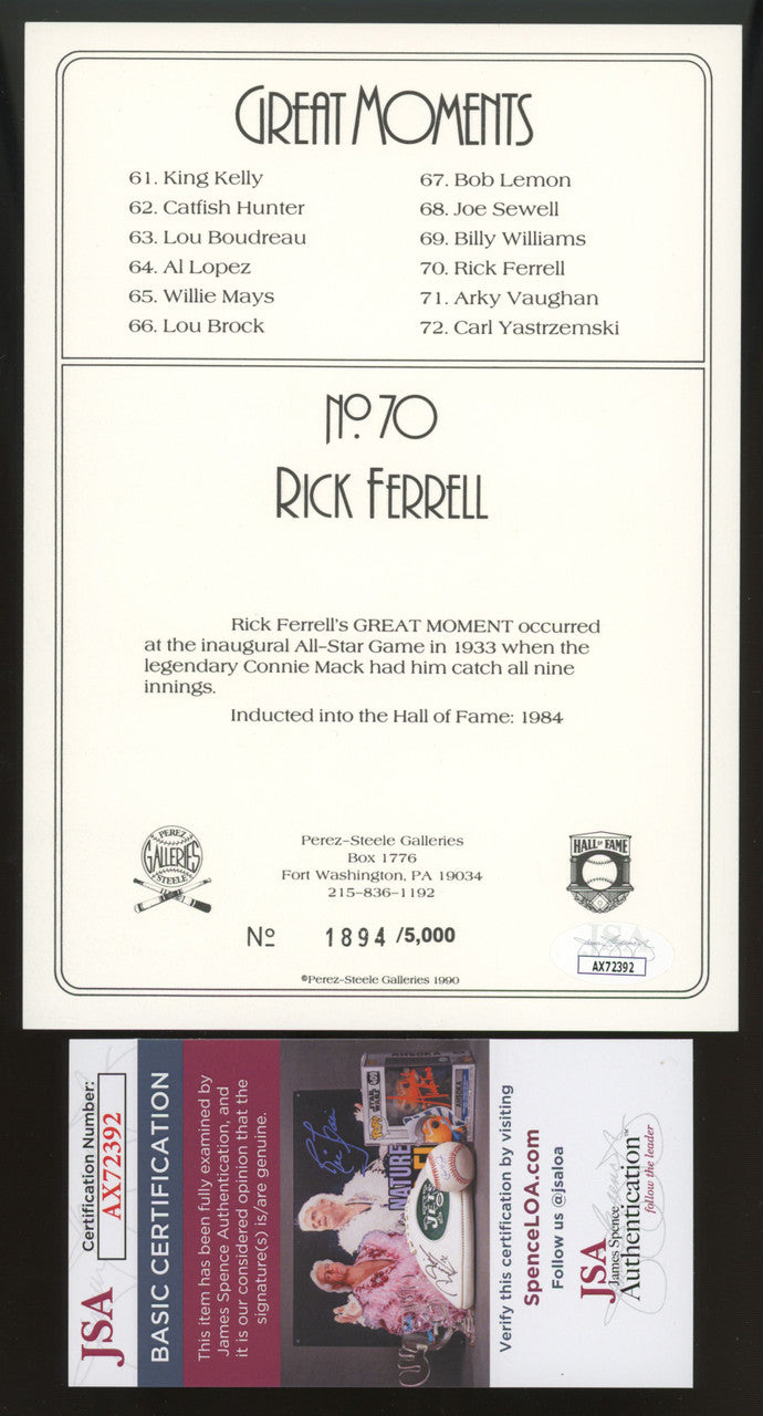1988 Perez Steele Turkey Red Rick Ferrell Signed Autographed #70 /5000 JSA