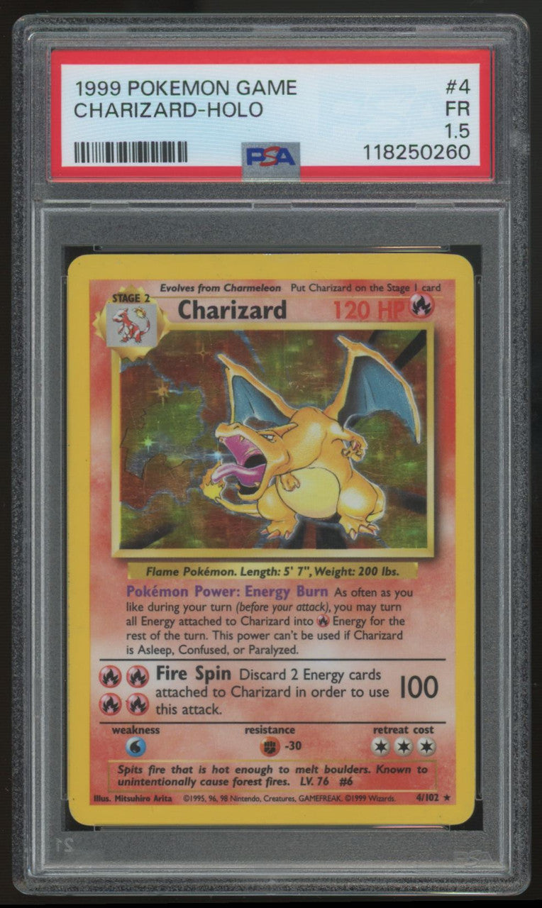 1999 Pokemon Charizard Base Set Unlimited Holo #4 PSA 1.5