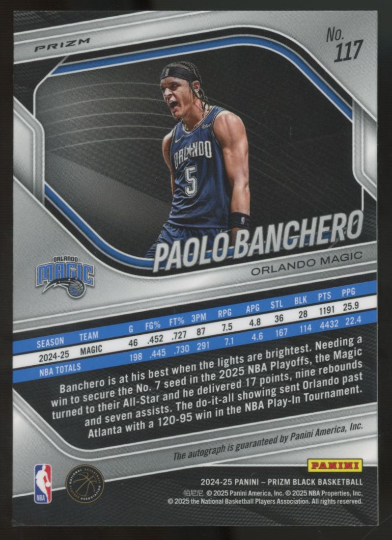 2024-25 Panini Prizm Black Paolo Banchero Auto #117