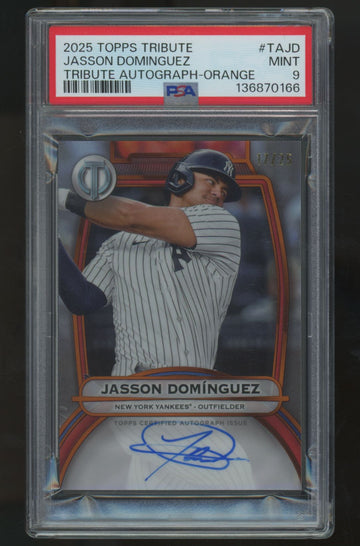 2025 Topps Tribute Jasson Dominguez Orange Auto /25 #TA-JD PSA 9