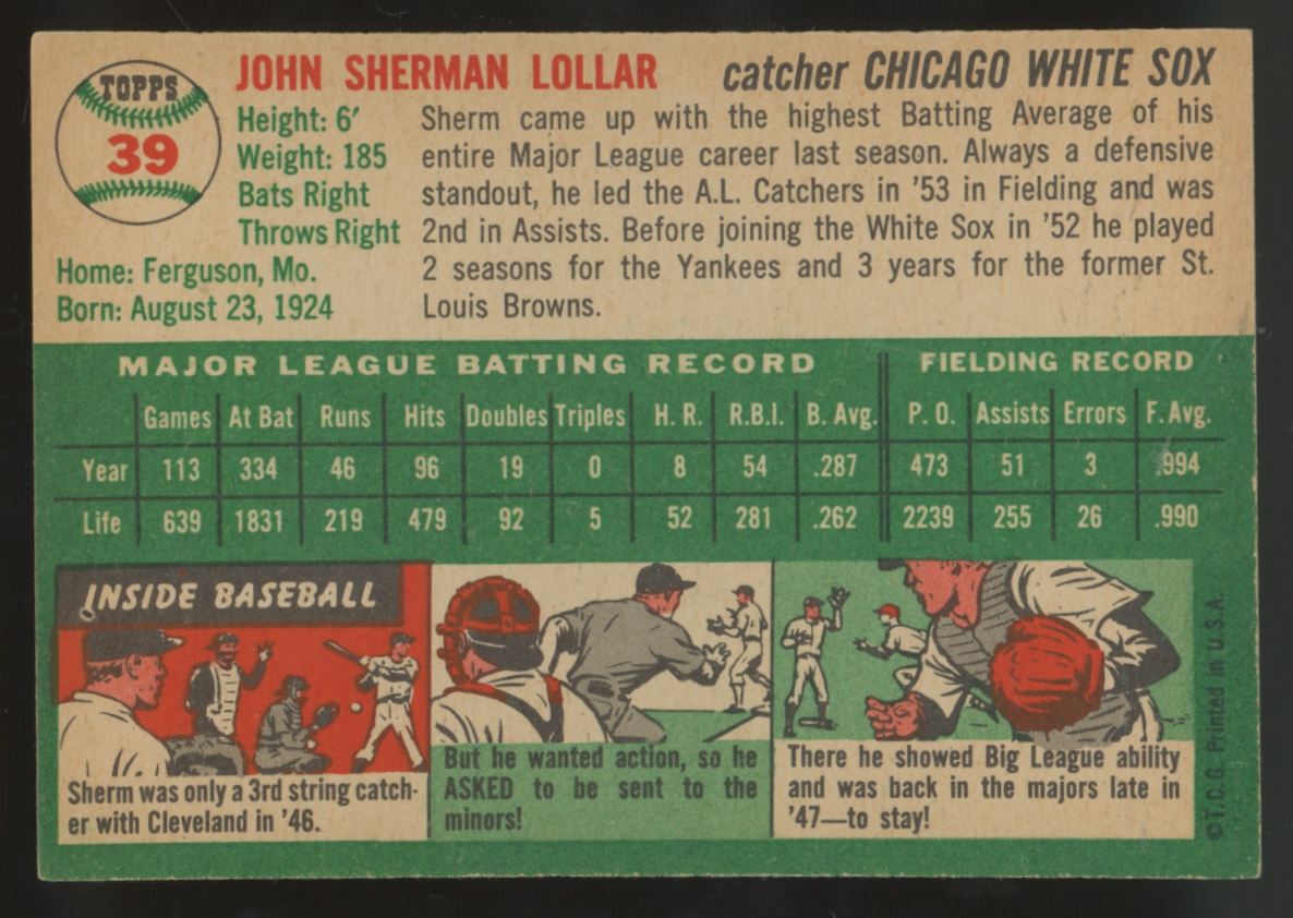 1954 Topps Sherm Lollar #39 EX-MT