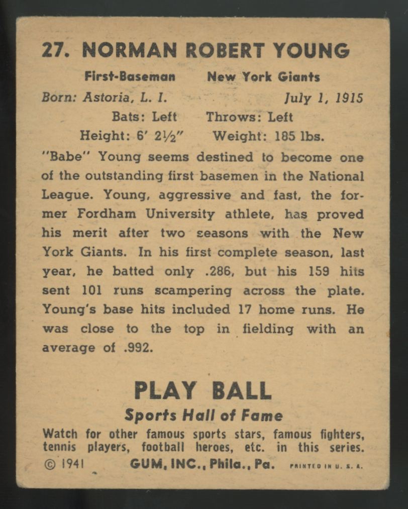 1941 Play Ball "Babe" Young #27 EX