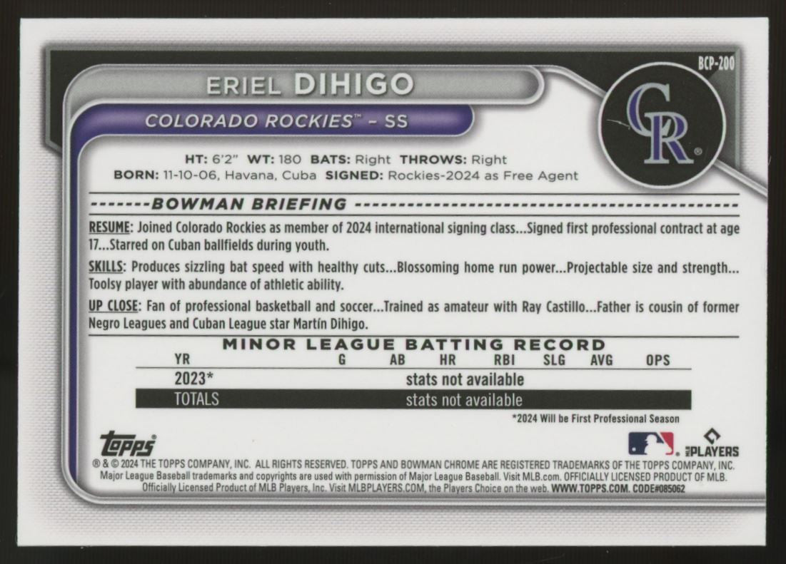 2024 Bowman Chrome Eriel Dihigo 1st Gold /50 #BCP-200