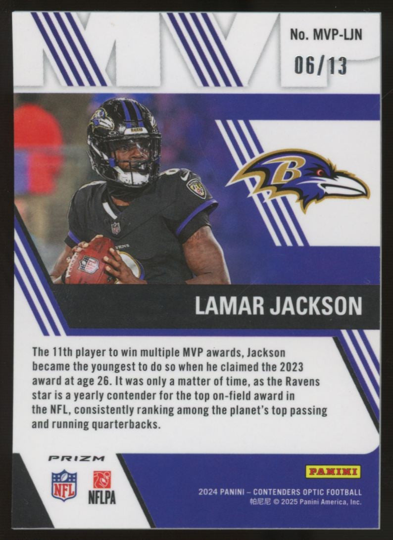 2024 Contenders Optic Lamar Jackson MVP Red White and Blue Mojo /13 #MVP-LJN