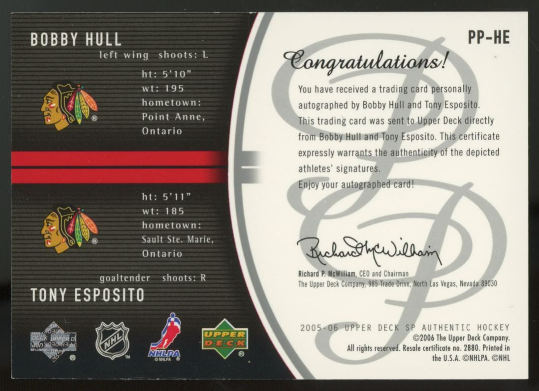 2005/06 UD SP Authentic Hull Esposito Prestigious Pairings Auto /50 #PP-HE