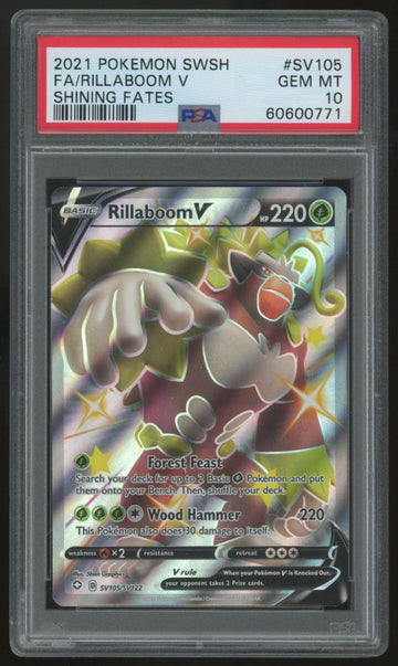 2021 Pokemon Rillaboom V Shining Fates Full Art #SV105 PSA 10
