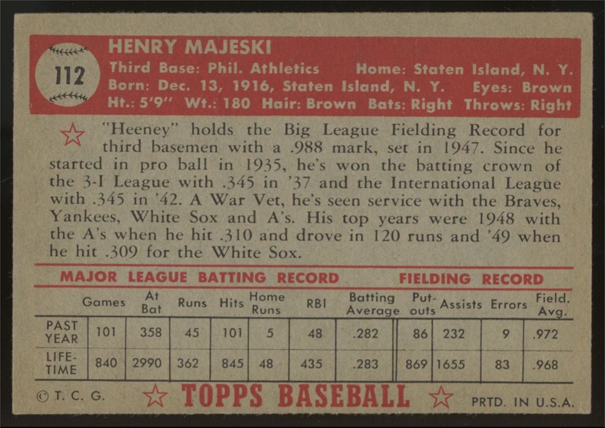 1952 Topps Henry Majeski #112 EX