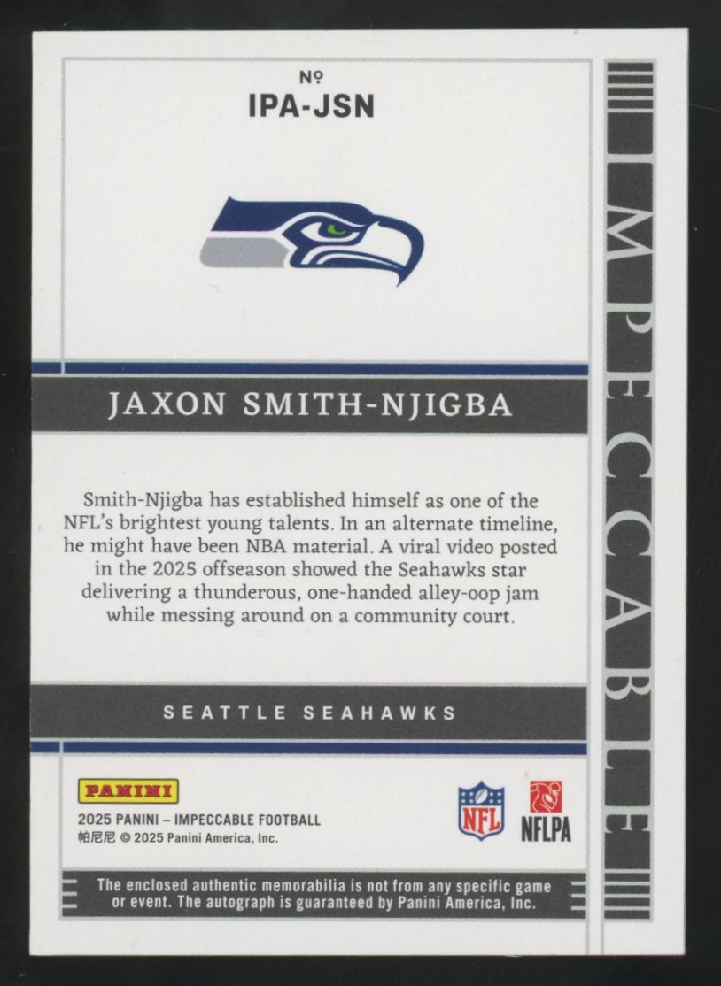 2025 Panini Impeccable Jaxon Smith-Njigba Immense Patch Auto /99 #IPA-JSN