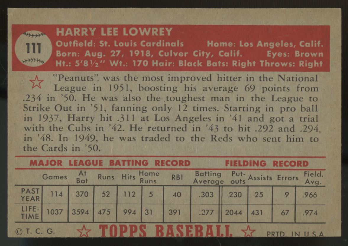 1952 Topps Harry Lowrey #111 VG/EX