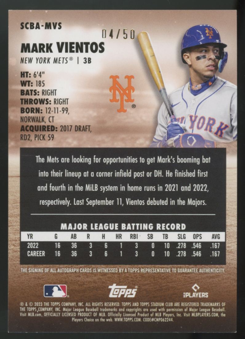 2023 Topps Stadium Club Mark Vientos RC Red Foil Auto /50 #SCBA-MVS