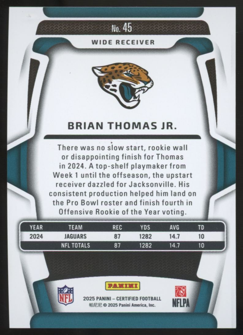 2025 Panini Certified Brian Thomas Jr Mirror Gold /10 #45
