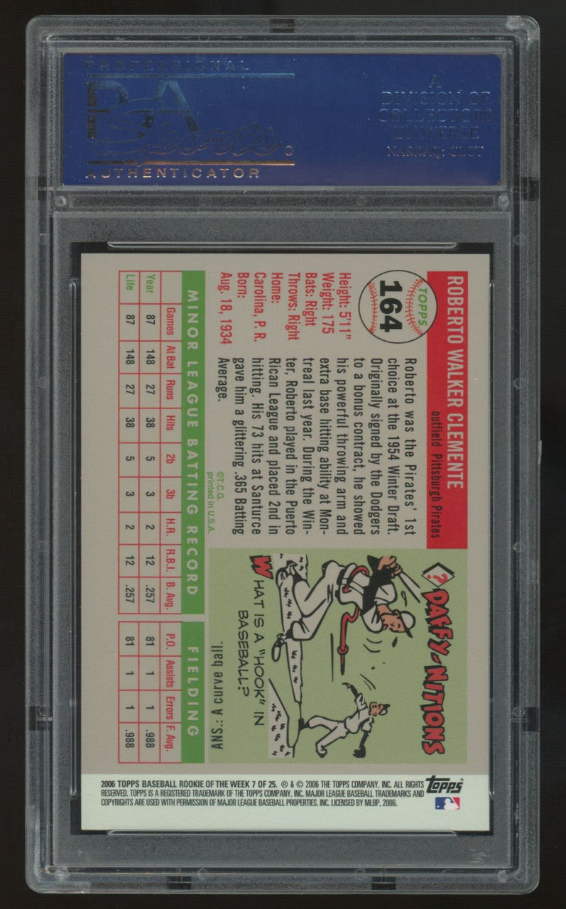 2006 Topps Roberto Bob Clemente RC Rookie Of The Week #7 PSA 9