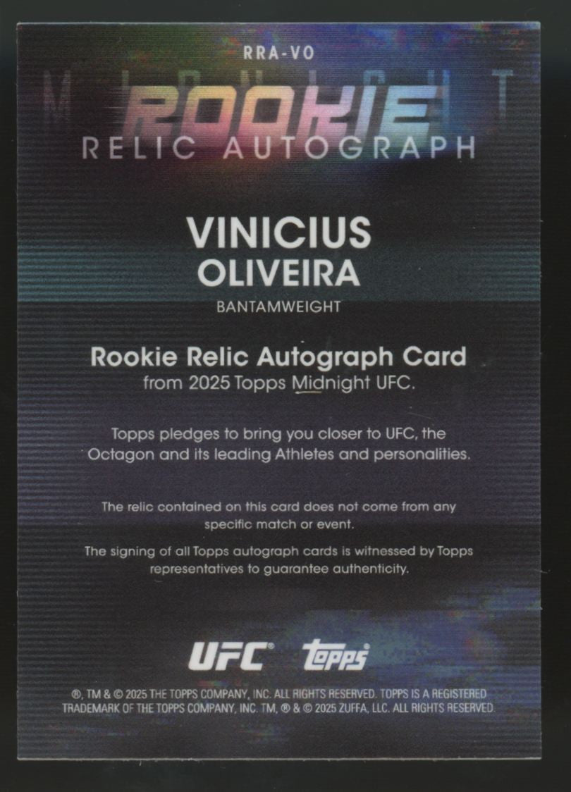 2025 Topps Midnight UFC Vinicius Oliveira RC Patch Auto Twilight RPA /99 #RRA-VO
