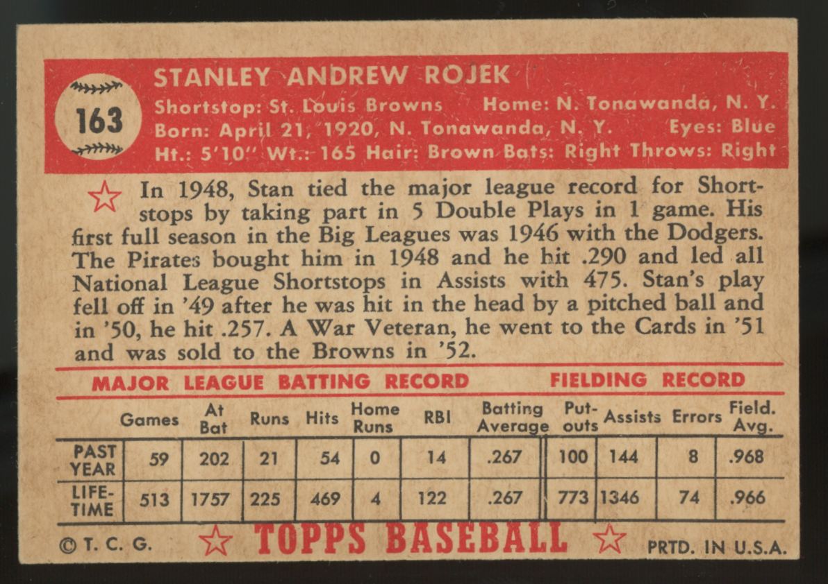 1952 Topps Stan Rojek #163 VG