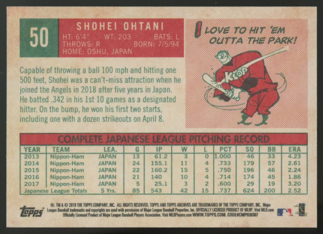 2018 Topps Archives Baseball Complete Set (200) Ohtani RC