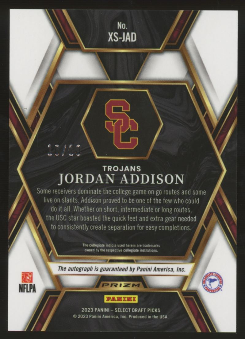 2023 Select Draft Jordan Addison X-Factor RC Auto Gold /10 #XS-JAD