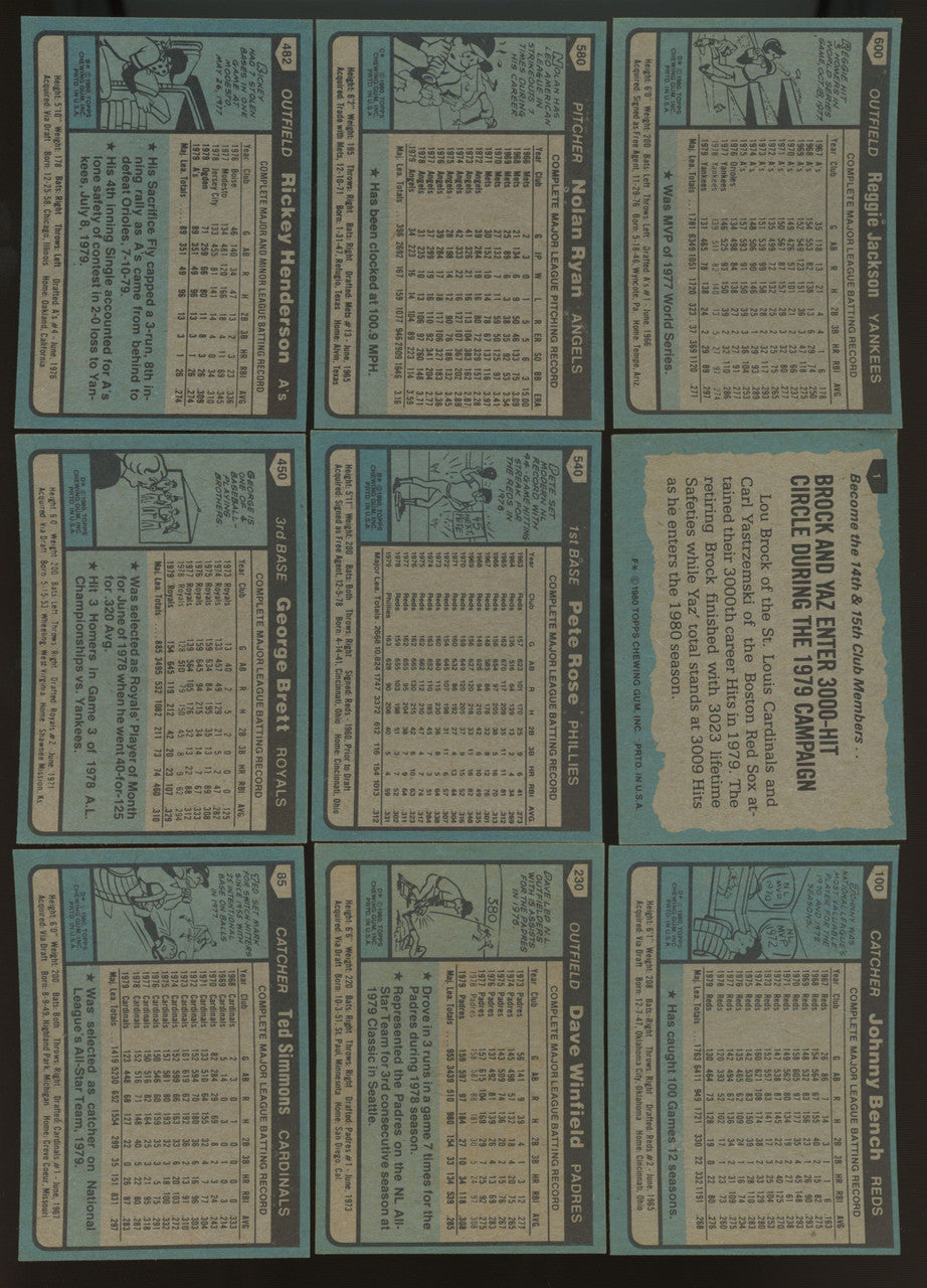 1980 Topps Baseball Complete Set (726) NM/MT Henderson RC