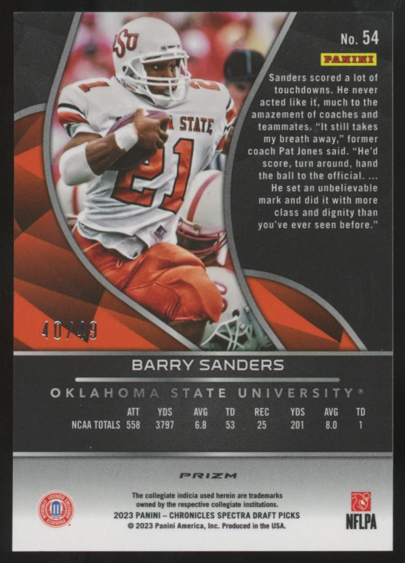 2023 Panini Chronicles Spectra Draft Barry Sanders Meta /49 #54