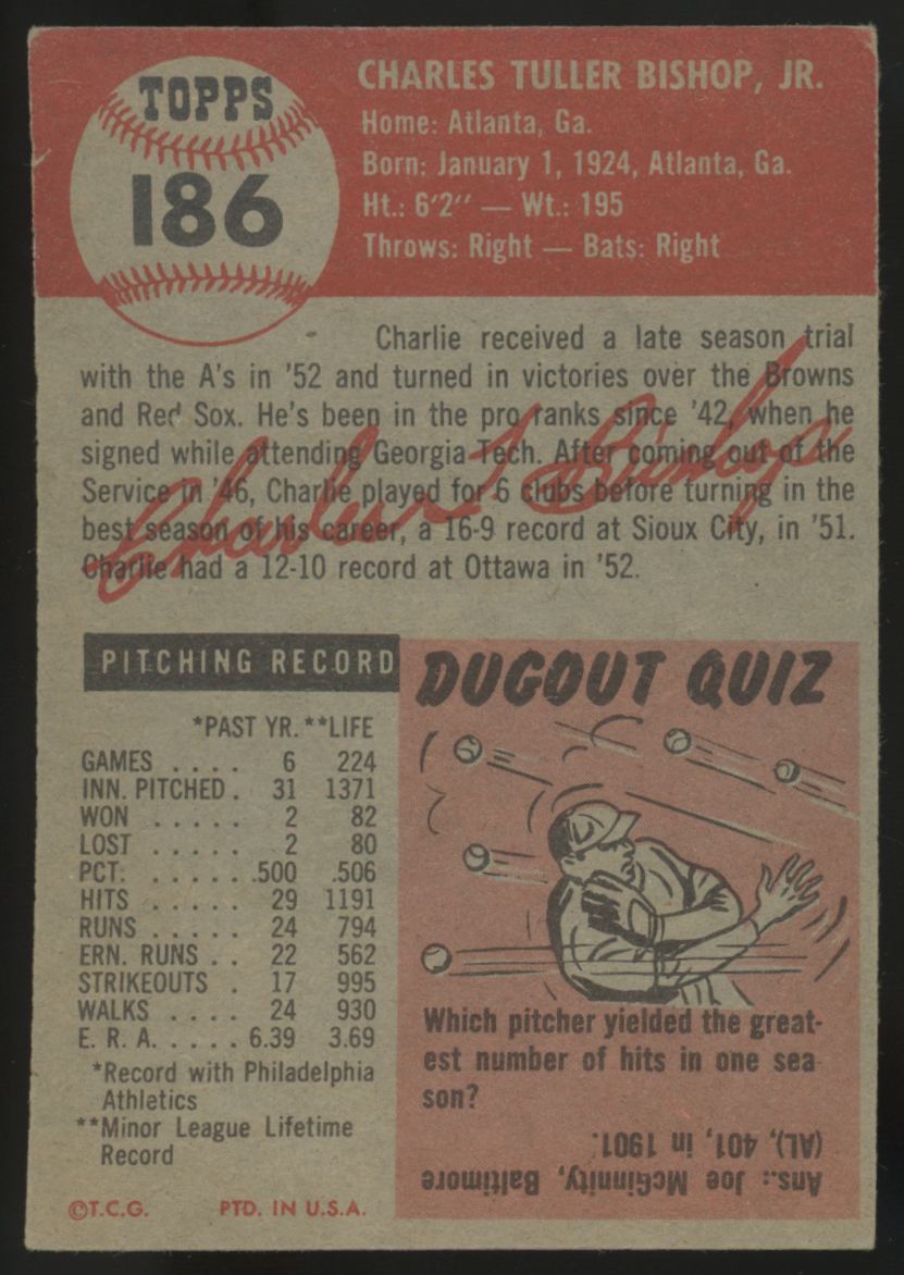 1953 Topps Charlie Bishop #186 VG-EX