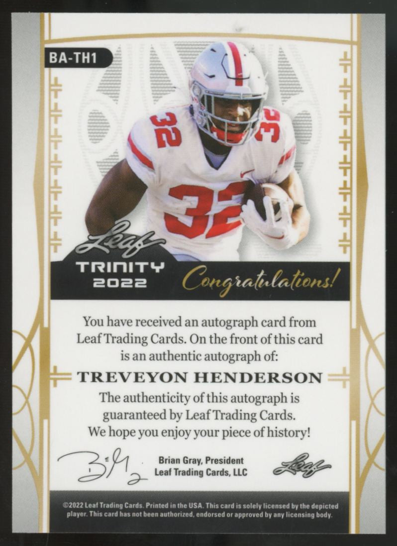 2022 Leaf Trinity Treveyon Henderson RC Blue Auto /30 #BA-TH1