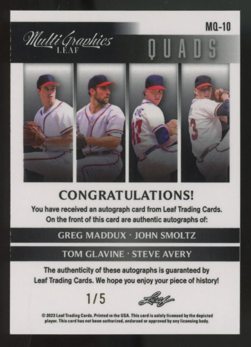 2023 Leaf MultiGraphics Maddux/Smoltz/Glavine/Avery Quad Auto /5 #MQ-10