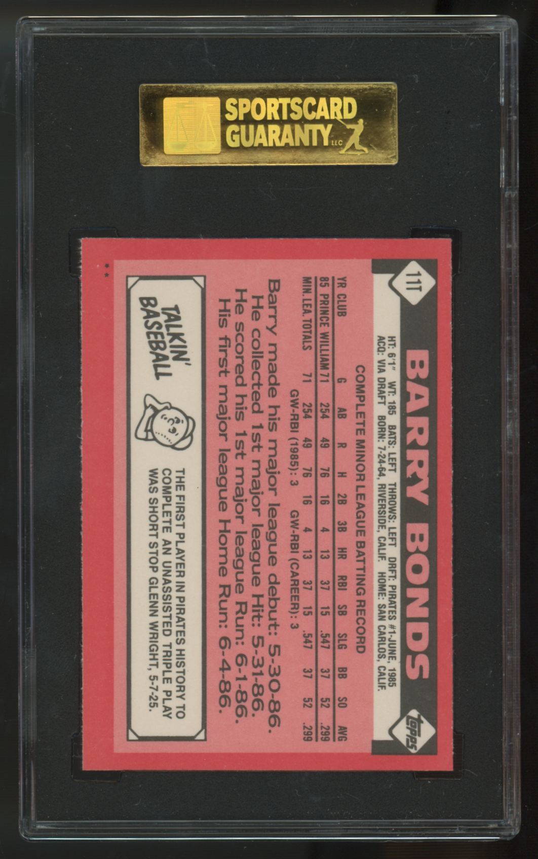 1986 Topps Traded Barry Bonds RC #11T SGC 8.5