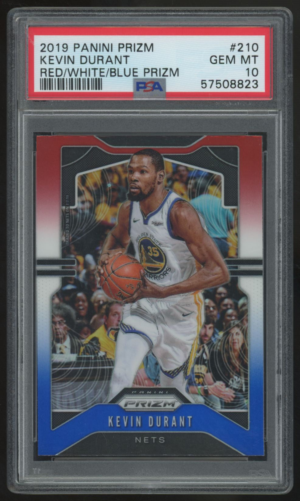 2019-20 Panini Prizm Kevin Durant Red/White and Blue #210 PSA 10