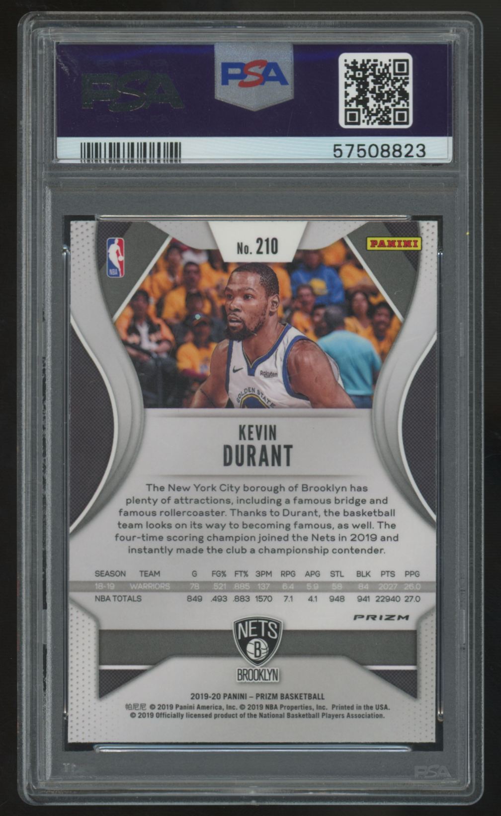 2019-20 Panini Prizm Kevin Durant Red/White and Blue #210 PSA 10