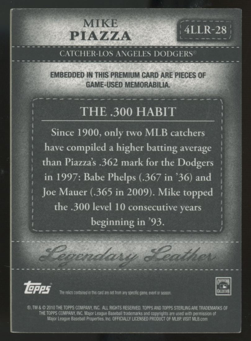 2010 Topps Sterling Mike Piazza Legendary Leather Quad Patch /25 #4LLR-28