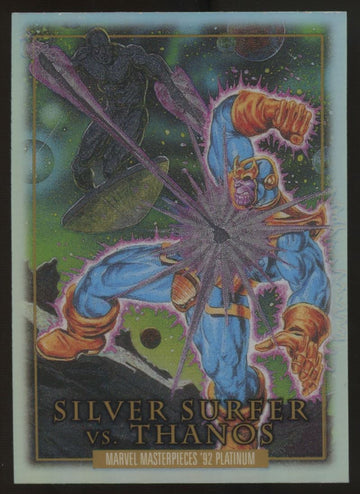 2024 Marvel Masterpieces '92 Platinum Silver Surfer vs. Thanos Rainbow #BS-2