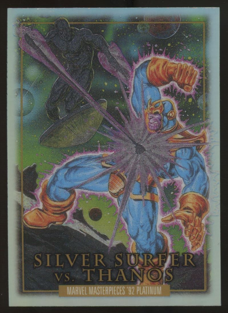 2024 Marvel Masterpieces '92 Platinum Silver Surfer vs. Thanos Rainbow #BS-2