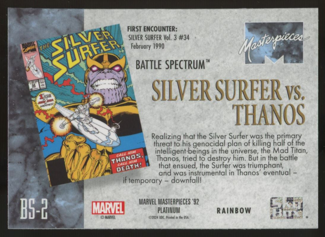 2024 Marvel Masterpieces '92 Platinum Silver Surfer vs. Thanos Rainbow #BS-2