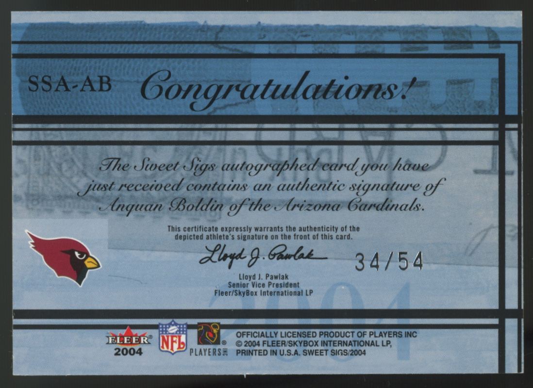 2004 Fleer Sweet Sigs Anquan Boldin Silver Auto /54 #SSA-AB